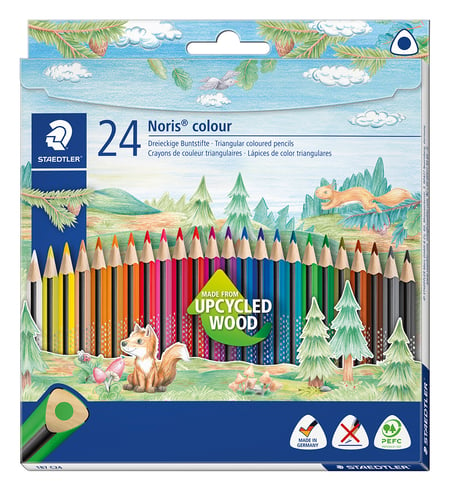 24 crayons de couleur en bois upcyclé - Noris colour 187 - Pointe  triangulaire - Staedtler - Dessiner - Colorier - Peindre