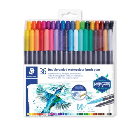 Pochette de 36 feutres aquarellables - Design Journey - Double pointe 3mm et 0,5-0,8mm - STAEDTLER