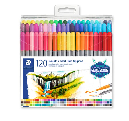 Pochette de 72 feutres de coloriage - Design Journey - Double pointe 3mm et  0,5-0,8mm - STAEDTLER - Dessiner - Colorier - Peindre