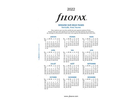 Recharge pour organiseur semainier 2022 - A5 - Filofax - Blanc