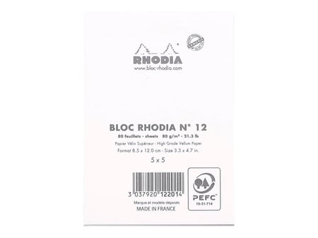 Bloc bureau Rhodia N°12 format 8,5 x 12 cm petits carreaux 80 feuilles