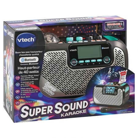 VTech - SuperSound Karaoke, Enceinte Bluetooth 40 Watts, Enceinte Karaoke  Qui Efface Les Paroles - Version FR Noir/Multicolore : : Jeux et  Jouets