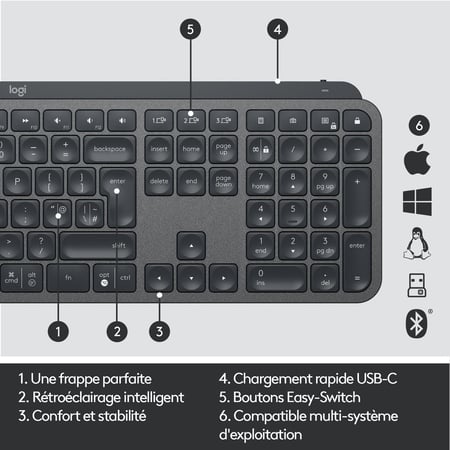 Clavier sans fils - Logitech MX Keys Advanced Wireless Illuminated Keyboard  - Claviers - Claviers - Souris - Matériel Informatique High Tech
