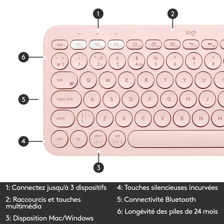 Logitech K380 Multi-Device Bluetooth Keyboard - Clavier - sans fil -  Bluetooth 3.0 - AZERTY - Français - rose - Claviers - Claviers - Souris -  Matériel Informatique High Tech
