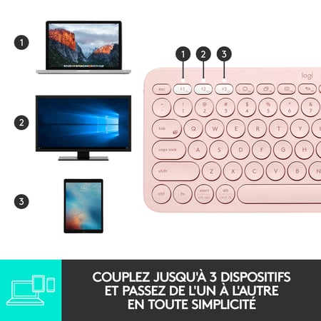 Logitech K380 Multi-Device Bluetooth Keyboard - Clavier - sans fil -  Bluetooth 3.0 - AZERTY - Français - rose - Claviers - Claviers - Souris -  Matériel Informatique High Tech