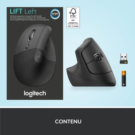 Souris sans fil pour gauchers - Lift Vertical Ergonomic Mouse Logitech -  Noire