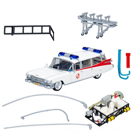 Voiture ECTO 1 Ambulance du Film SOS Fantômes 1/18 40ème Anniversaire ECTO1 ECTO-1 livré avec 4 Figurines articulées Ray Stantz, Peter Venkman, Egon Spengler, Winston Zeddemore