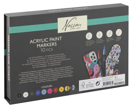 Lot de 10 marqueurs de peinture acrylique pointe moyenne - Gonge - Couleurs assorties - Nassau