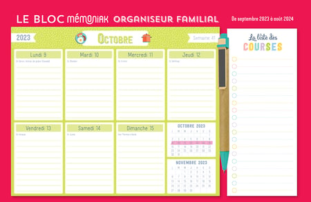 Le Bloc hebdomadaire organiseur familial - Mémoniak - 2024 - Accessoires  Organisation familiale