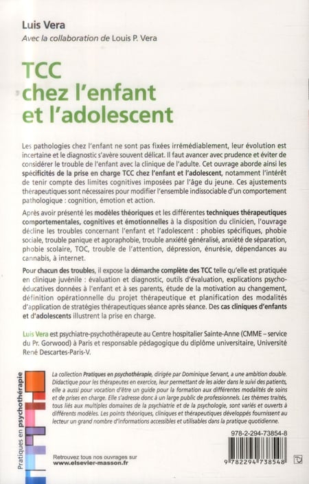 Tcc Chez L Enfant Et L Adolescent Luis Vera Livre Psychologie Cultura