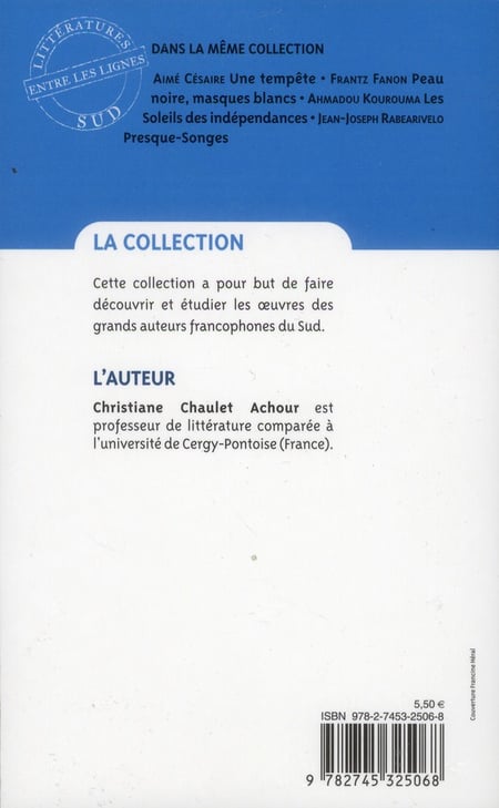 Peau noire, masques blancs, de Frantz Fanon : Christiane Chaulet Achour -  274532506X - Œuvres étudiées en classe