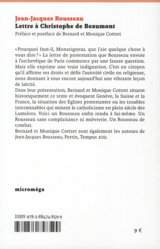 Lettres Christophe de Beaumont Jean Jacques Rousseau