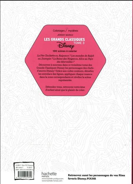 Art-thérapie ; coloriages mystères : les grands classiques Disney t.4 :  Jérémy Mariez - 2017057819 - Livres pour enfants dès 3 ans
