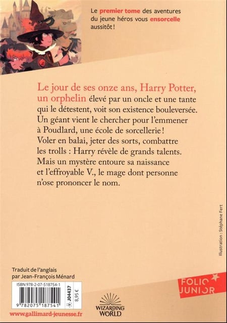 Harry Potter Tome 1 : Harry Potter à l'école des sorciers : J. K. Rowling -  2075145938 - Romans pour enfants dès 9 ans - Livres pour enfants dès 9 ans