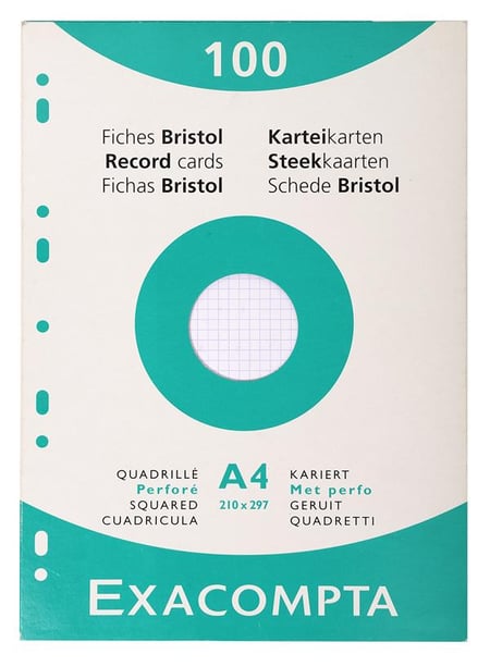 Fiches bristol - A4 - Quadrillé - Blanc - Articles de papeterie divers -  Creavea