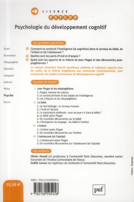 tableau de la théorie du développement cognitif de Jean Piaget