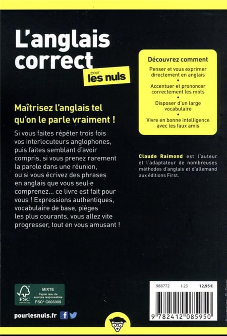 L'anglais correct pour les nuls (2e édition) : Claude Raimond - 2412085951  - Apprendre les langues