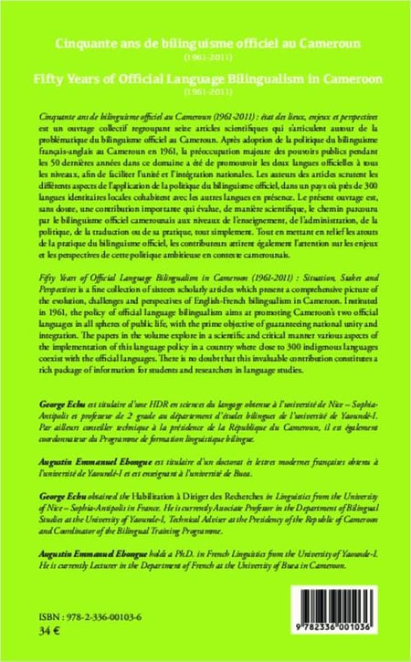 Cinquante Ans De Bilinguisme Officiel Au Cameroun (1961-2011) état Des ...
