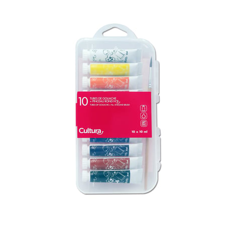 Lot de 10 tubes de peinture gouache avec pinceau Cultura - 10 ml
