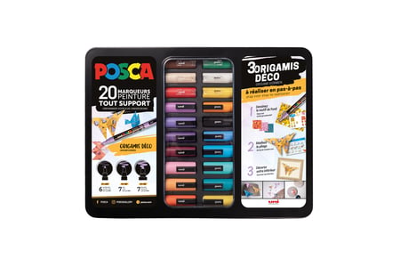 Coffret 20 marqueurs peinture pointes fines et moyennes - Posca - Couleurs assorties - Origami