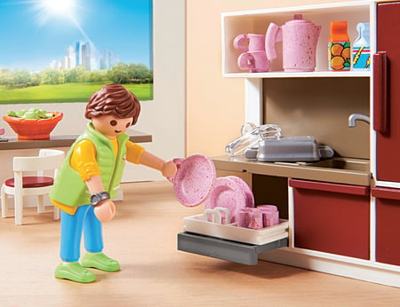 Playmobil 9269 Cuisine aménagée - City Life - Grande Cuisine familiale  complètement équipée avec mobilier et Vaisselle - pour aménager La Maison