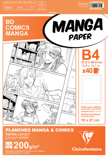Bloc Manga Planche - format B4 40 feuilles de papier layout 200g