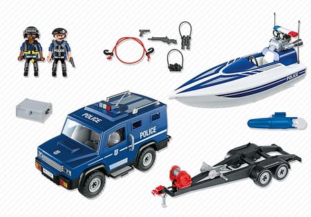 Fourgon et vedette de police - Playmobil 5187 - Mini véhicules et circuits  - Jeux d'imagination