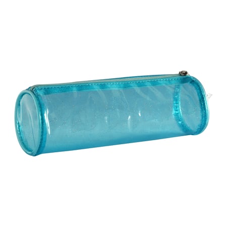 Trousse ronde à paillettes - 1 compartiment - Bleu transparent - Cultura -  Trousses