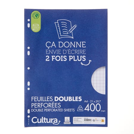 Copies doubles A4 21 x 29.7 cm - 400 pages grands carreaux - 90 g/m² -  Blanc - Cultura - Copies doubles - Copies - Feuilles