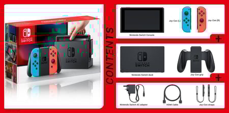 Nintendo Switch + paire de Joy-Con rouge néon et bleu néon
