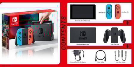 Nintendo Switch + paire de Joy-Con rouge néon et bleu néon