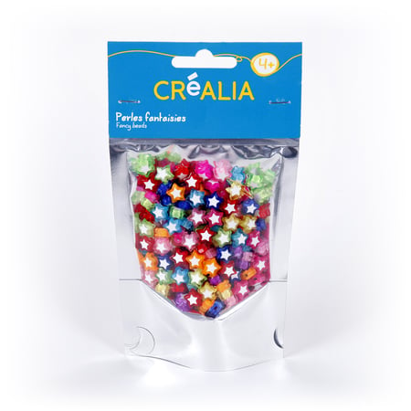50 perles en plastique - étoiles - multicolore fluorescent - 11 mm