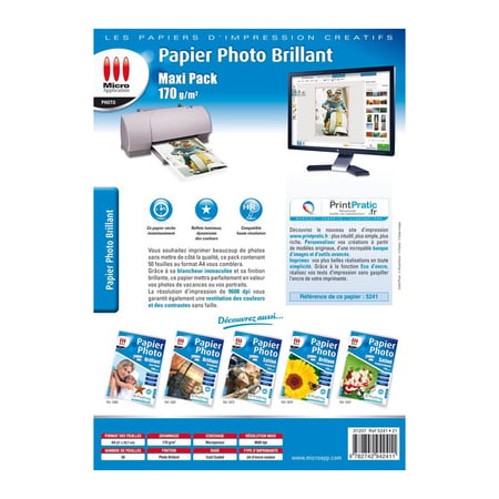 Papier Photo - Papier photo A4 - Tirage photo - Papier impression photo -  Maxi Pack Feuilles Papier Photo Brillant A4-170 g/m² Papier Certifié FSC 