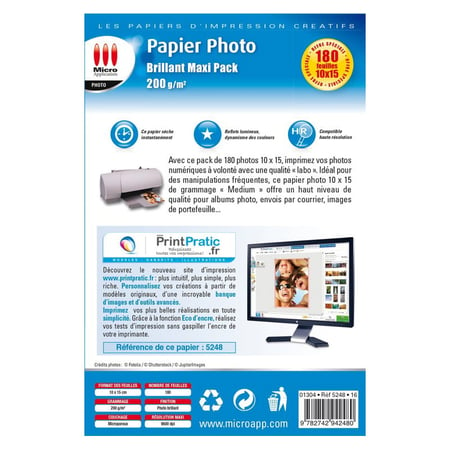 Papier photo brillant 10x15 - maxi pack - 200 g/m² - 180 feuilles
