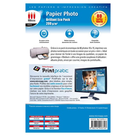 Micro Application - Eco pack 80 feuilles papier photo brillant