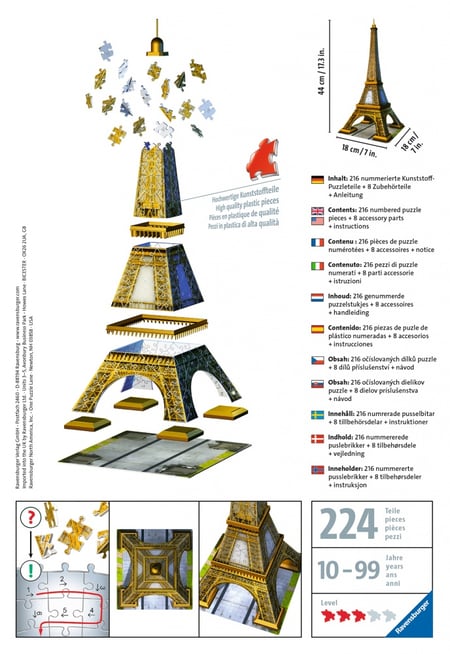 Ravensburger - Puzzle 3D Tour Eiffel Illuminée 216 Pièces