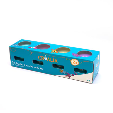 Set de pots de pâte à modeler couleurs pailletées Créalia - 4 pièces - Pâte  à Modeler