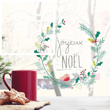 Autocollant Mural Couronne De Noël - Déco Adhésive 39x39 Cm, PVC, Pour Salon, Chambre, Fenêtre, Facile à Poser Et Repositionner