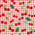 Tissu Coton imprimé Rayures rose et cerises sur fond Blanc