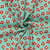 Tissu Coton extensible Fleuréa rouge sur fond Vert menthe