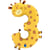 Ballon Aluminium Hélium Géant - Chiffre 3 Girafe 90 cm