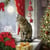 4 serviettes en papier découpage collage 33 cm CHAT DE NOEL A LA FENETRE NOSS 101