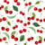 Tissu Coton imprimé Cerises rouges et feuilles vertes sur fond Blanc