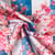 Tissu Coton imprimé Carreaux Bleu et Rose fleurs japonaise sur fond Blanc cassé