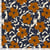 Tissu Sweat léger French Terry Azaléa fleurs Ocre sur fond Bleu nuit