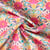Tissu Popeline de Coton Arabesque florale rose sur fond Rose clair