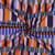 Tissu Coton Viscose rayures Orange, Noir et Vert sur fond Bleu ciel