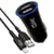 Jaym Pack Chargeur Allume-cigare 2 USB-A 12W avec Câble USB-A vers Lightning MFi 1m Noir