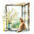 Lot de 4 serviettes en papier découpage collage 33 cm CHAT FENETRE A 1006