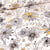Tissu Toile de Coton Fleurs noires blanches et dorées sur fond Blanc